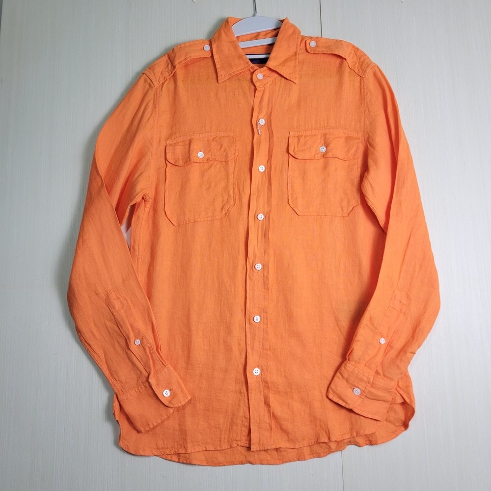 Ralph Lauren Purple Label Textured Linen Dobby‎ Shirt Mens Small Orange $495